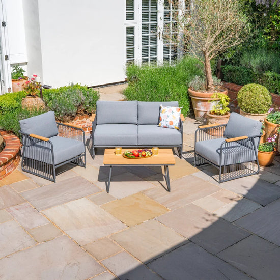 Isla Rope Aluminium Teak Wood 2 Seater Sofa Lounging Set in Persian Grey