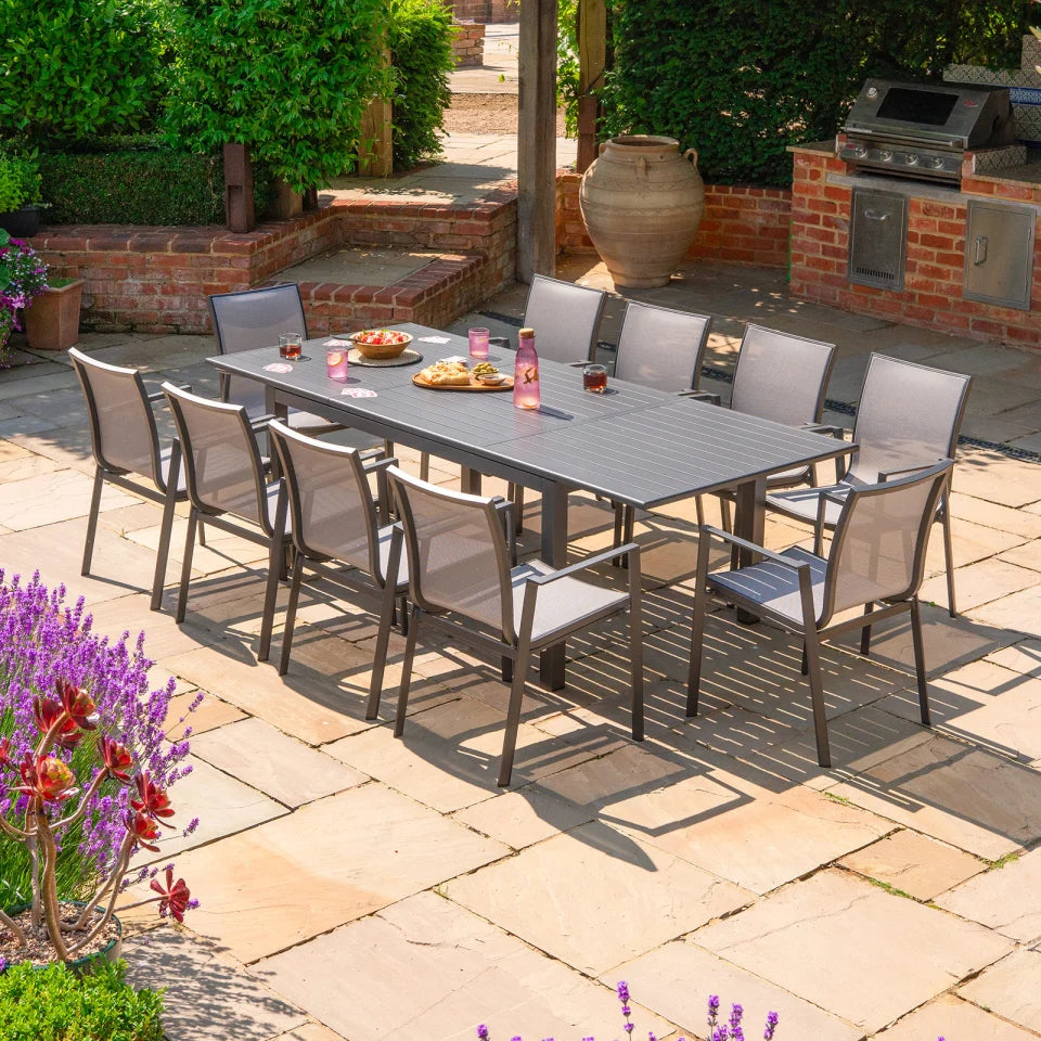 Paloma 6-10 Seat Aluminium Dining Set - Rectangular Extending Table in Graphite Grey