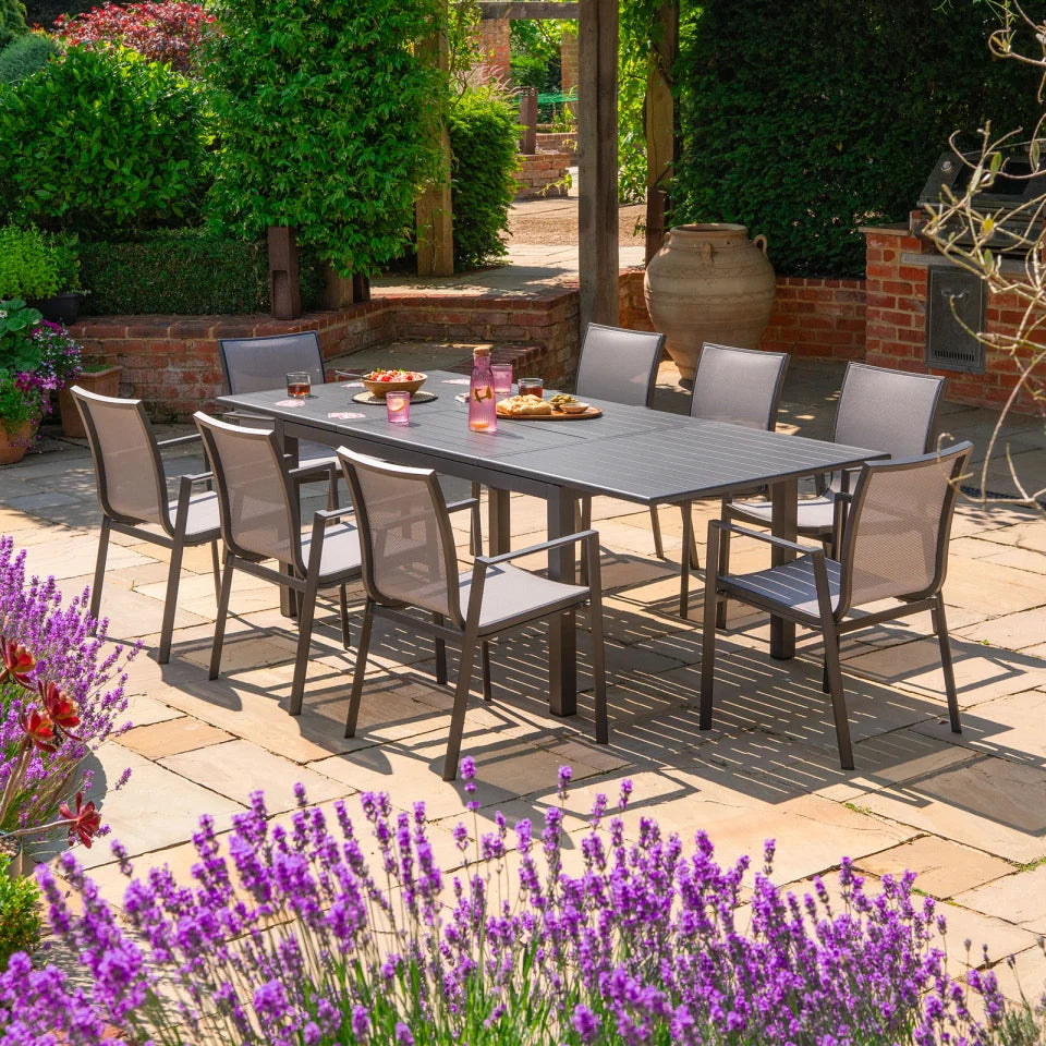 Paloma 6-10 Seat Aluminium Dining Set - Rectangular Extending Table in Graphite Grey