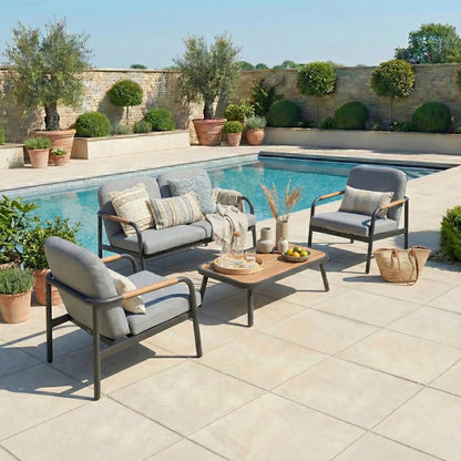 Piper Aluminium Wood Look 2 Seater Sofa Lounging Set in Graphite Grey