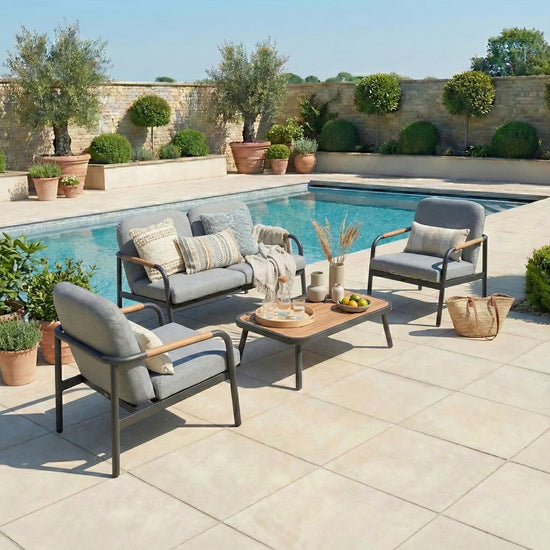 Piper Aluminium Wood Look 2 Seater Sofa Lounging Set in Graphite Grey