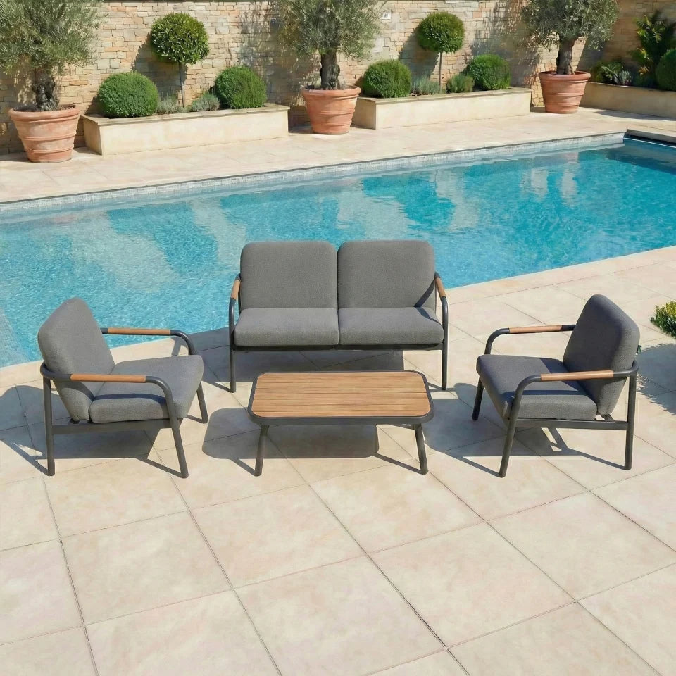 Piper Aluminium Wood Look 2 Seater Sofa Lounging Set in Graphite Grey