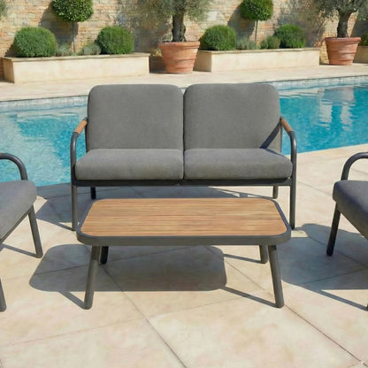 Piper Aluminium Wood Look 2 Seater Sofa Lounging Set in Graphite Grey