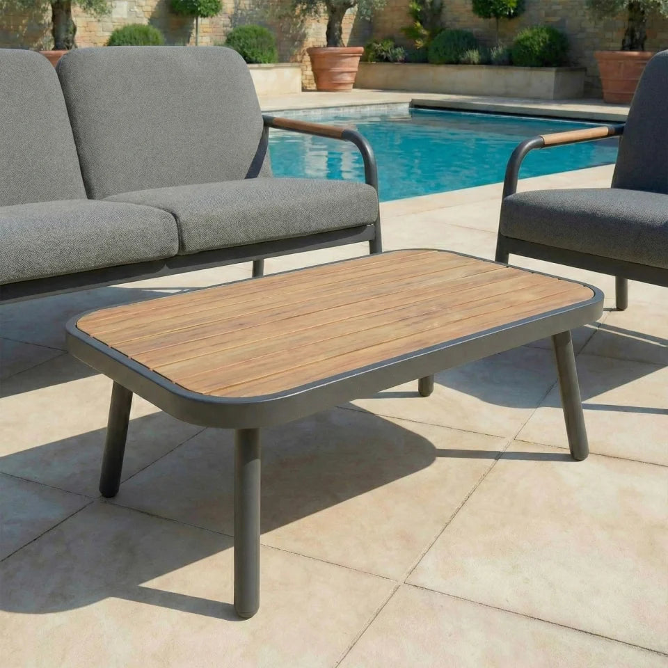Piper Aluminium Wood Look 2 Seater Sofa Lounging Set in Graphite Grey