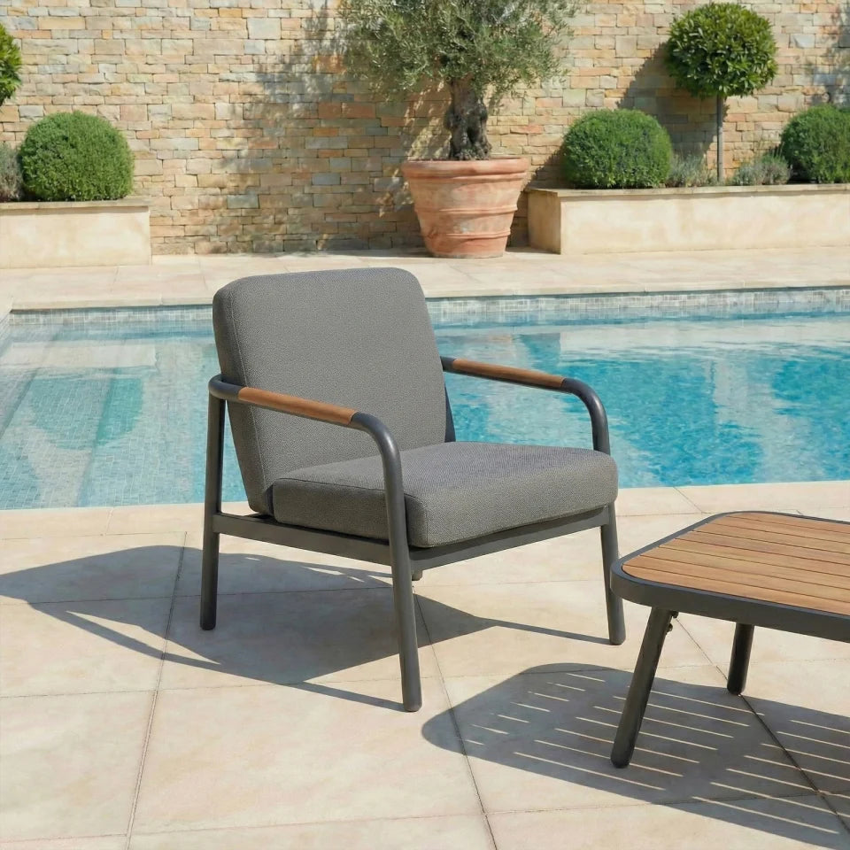 Piper Aluminium Wood Look 2 Seater Sofa Lounging Set in Graphite Grey