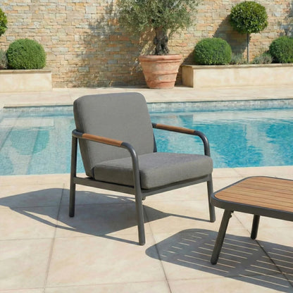 Piper Aluminium Wood Look 2 Seater Sofa Lounging Set in Graphite Grey