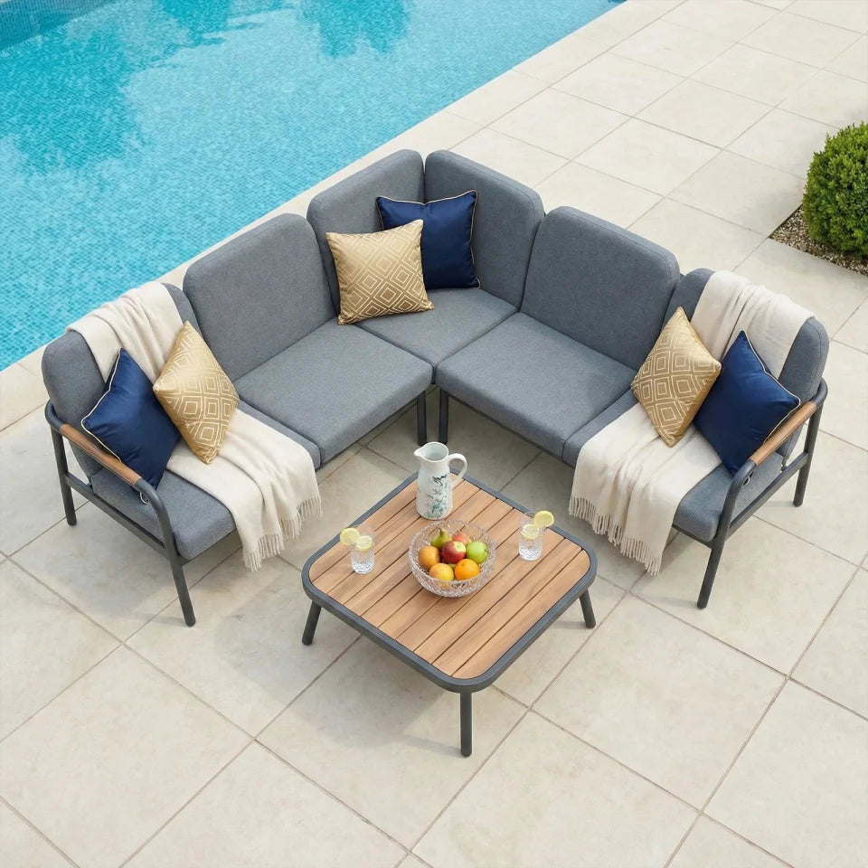 Piper Aluminium Wood Look Corner Sofa Lounging Set in Graphite Grey