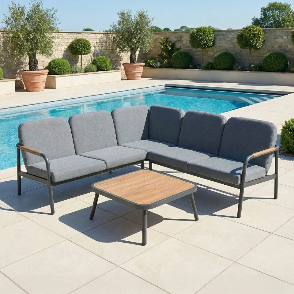 Piper Aluminium Wood Look Corner Sofa Lounging Set in Graphite Grey