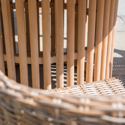 Hailey 6 Seat Rattan Wood Dining Set - Round Table in Acorn