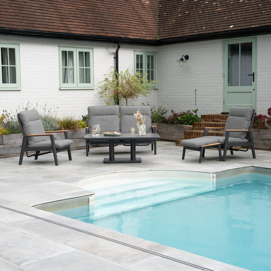 Parker 2 Seater Aluminium Rope Reclining Lounge Dining Set with 2 Armchairs