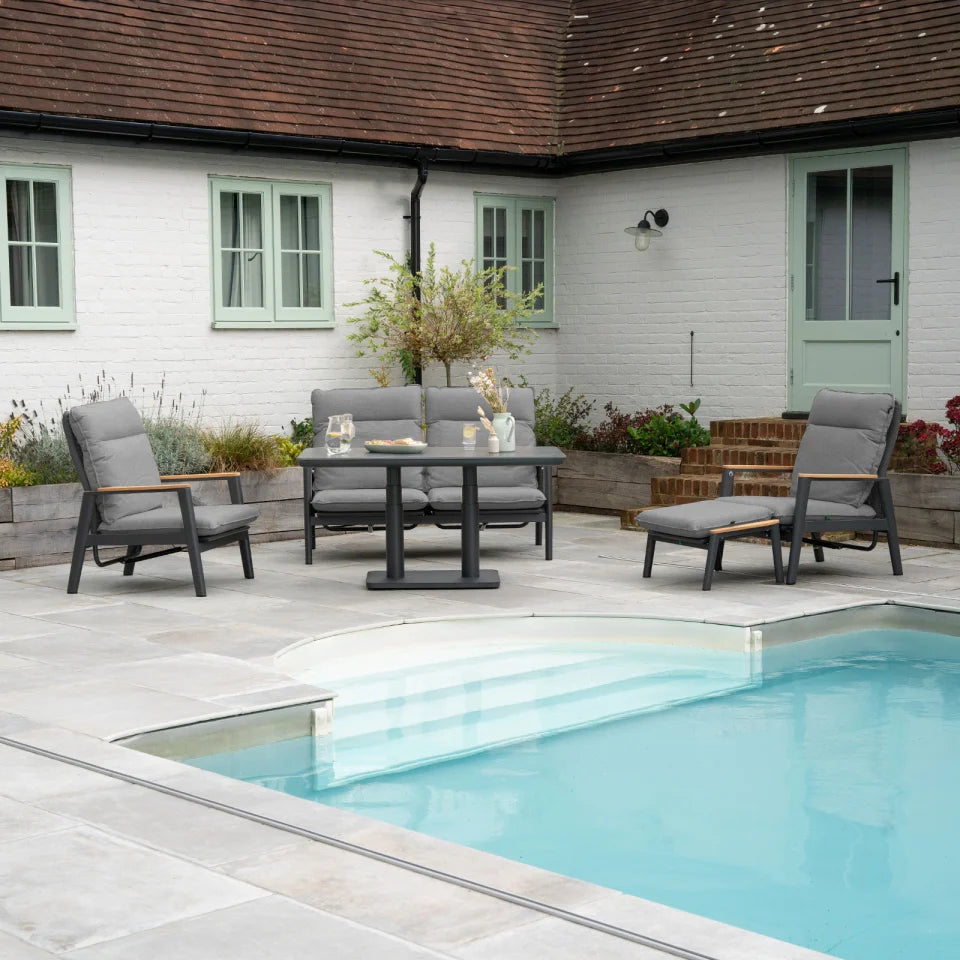 Parker 2 Seater Aluminium Rope Reclining Lounge Dining Set with 2 Armchairs