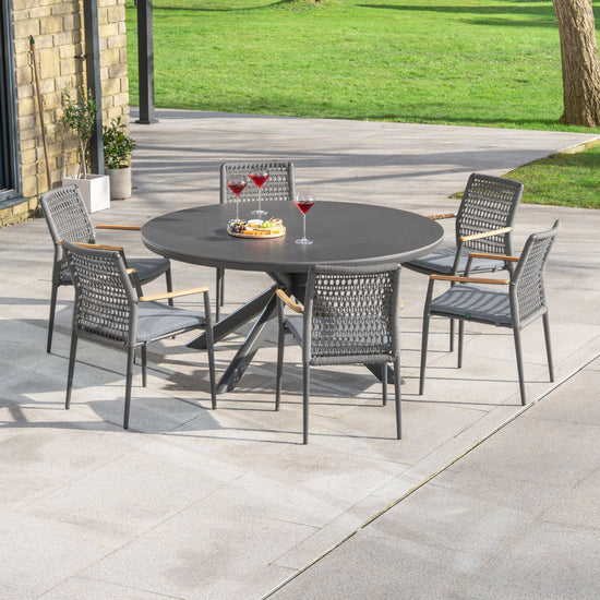 Parker 6 Seat Aluminium Rope Dining Set - Round Table in Graphite Grey
