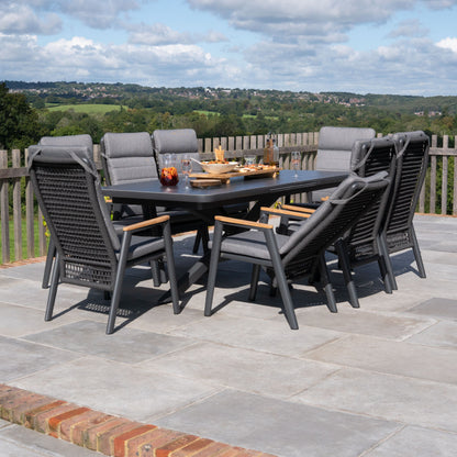 Parker 6-8 Seat Aluminium Rope Reclining Dining Set - Rectangular Extending Table in Graphite Grey