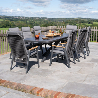 Parker 6-8 Seat Aluminium Rope Reclining Dining Set - Rectangular Extending Table in Graphite Grey