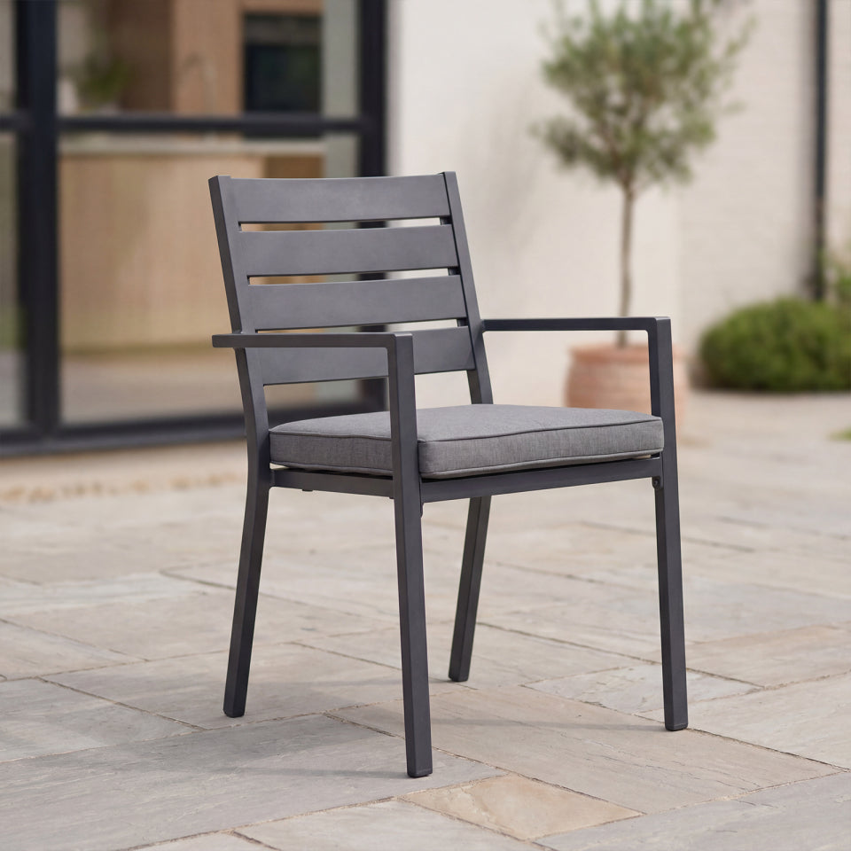Macey 6 Seat Aluminium Dining Set - Rectangular Table in Graphite Grey
