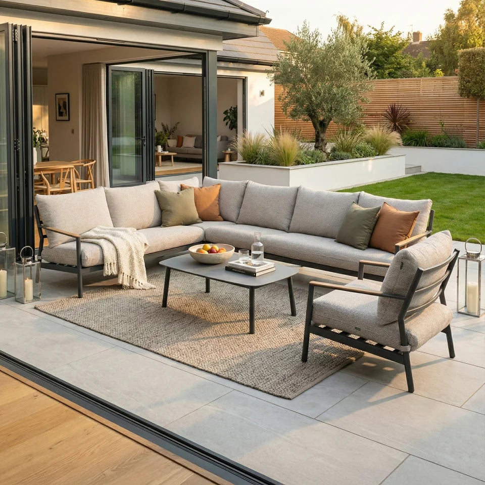 Monti Aluminium Wood Grande Corner Sofa Lounging Set in Graphite Grey