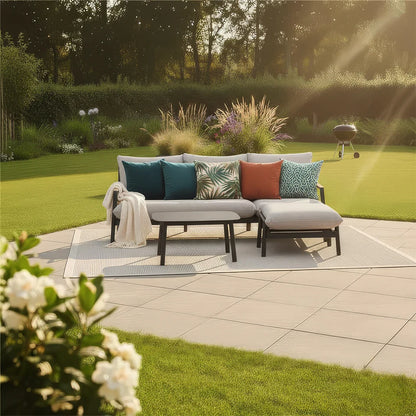 Monti Aluminium Wood 3 Seater Chaise Sofa Lounging Set in Graphite Grey