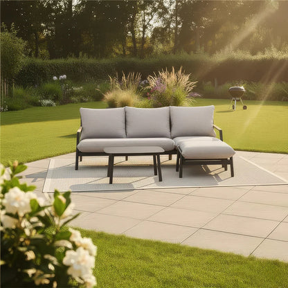 Monti Aluminium Wood 3 Seater Chaise Sofa Lounging Set in Graphite Grey