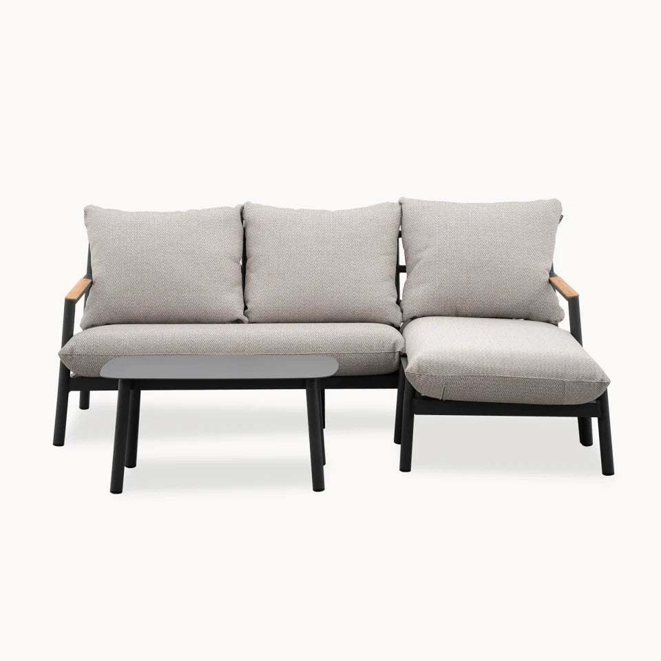 Monti Aluminium Wood 3 Seater Chaise Sofa Lounging Set in Graphite Grey