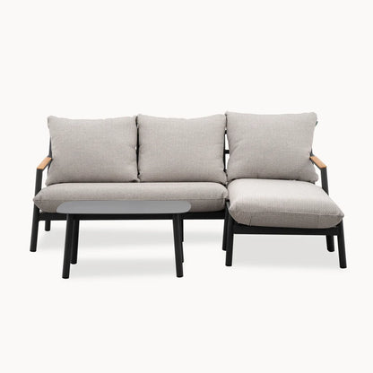 Monti Aluminium Wood 3 Seater Chaise Sofa Lounging Set in Graphite Grey