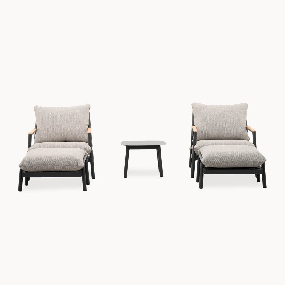 Monti Aluminium Wood 5 Piece Lounging Set in Graphite Grey