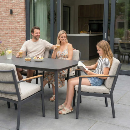 Monti 6 Seat Aluminium Wood Dining Set - Rectangular Table in Graphite Grey