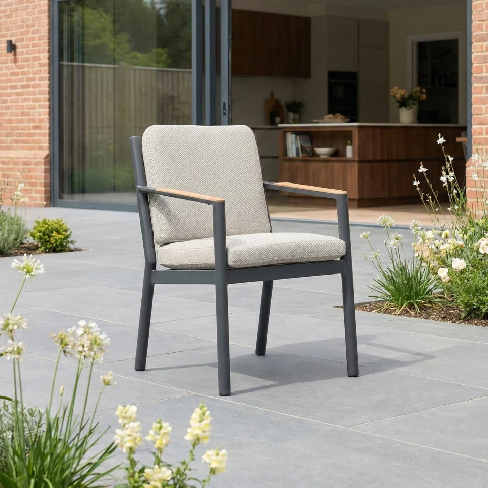Monti 6 Seat Aluminium Wood Dining Set - Rectangular Table in Graphite Grey