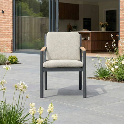 Monti 6 Seat Aluminium Wood Dining Set - Rectangular Table in Graphite Grey