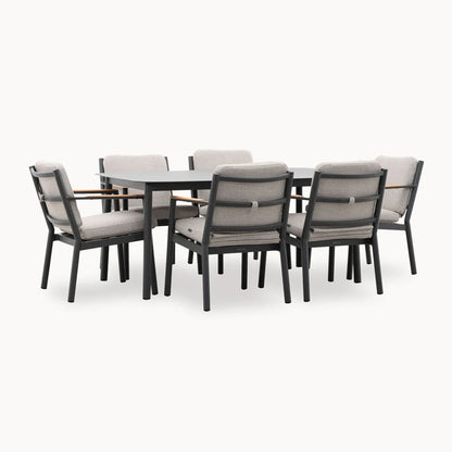 Monti 6 Seat Aluminium Wood Dining Set - Rectangular Table in Graphite Grey