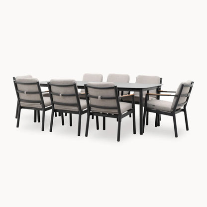 Monti 8 Seat Aluminium Wood Dining Set - Rectangular Table in Graphite Grey