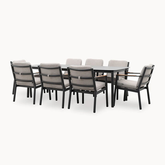Monti 8 Seat Aluminium Wood Dining Set - Rectangular Table in Graphite Grey