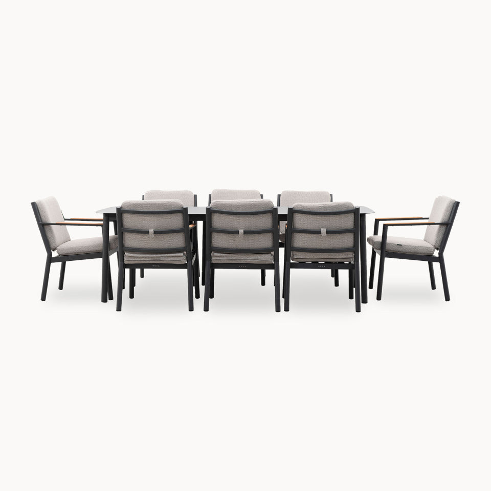 Monti 8 Seat Aluminium Wood Dining Set - Rectangular Table in Graphite Grey