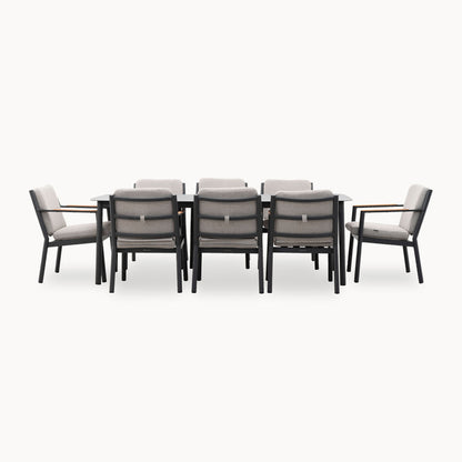 Monti 8 Seat Aluminium Wood Dining Set - Rectangular Table in Graphite Grey
