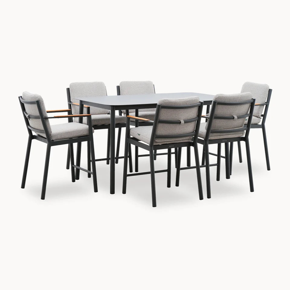 Monti 6 Seat Aluminium Wood High Dining Set - Rectangular Table in Graphite Grey