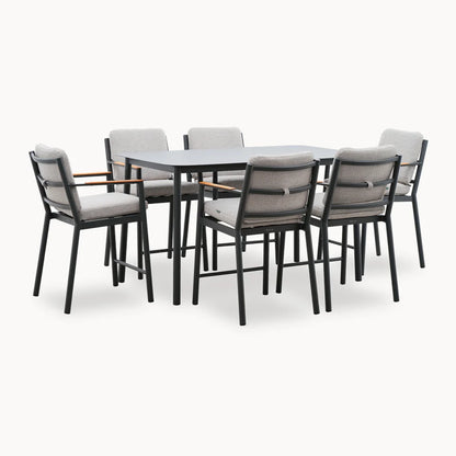 Monti 6 Seat Aluminium Wood High Dining Set - Rectangular Table in Graphite Grey