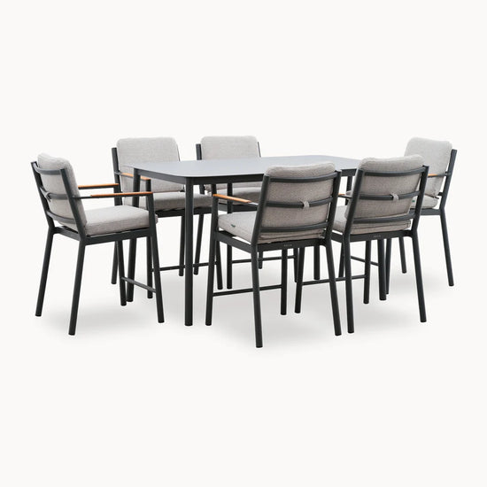 Monti 6 Seat Aluminium Wood High Dining Set - Rectangular Table in Graphite Grey