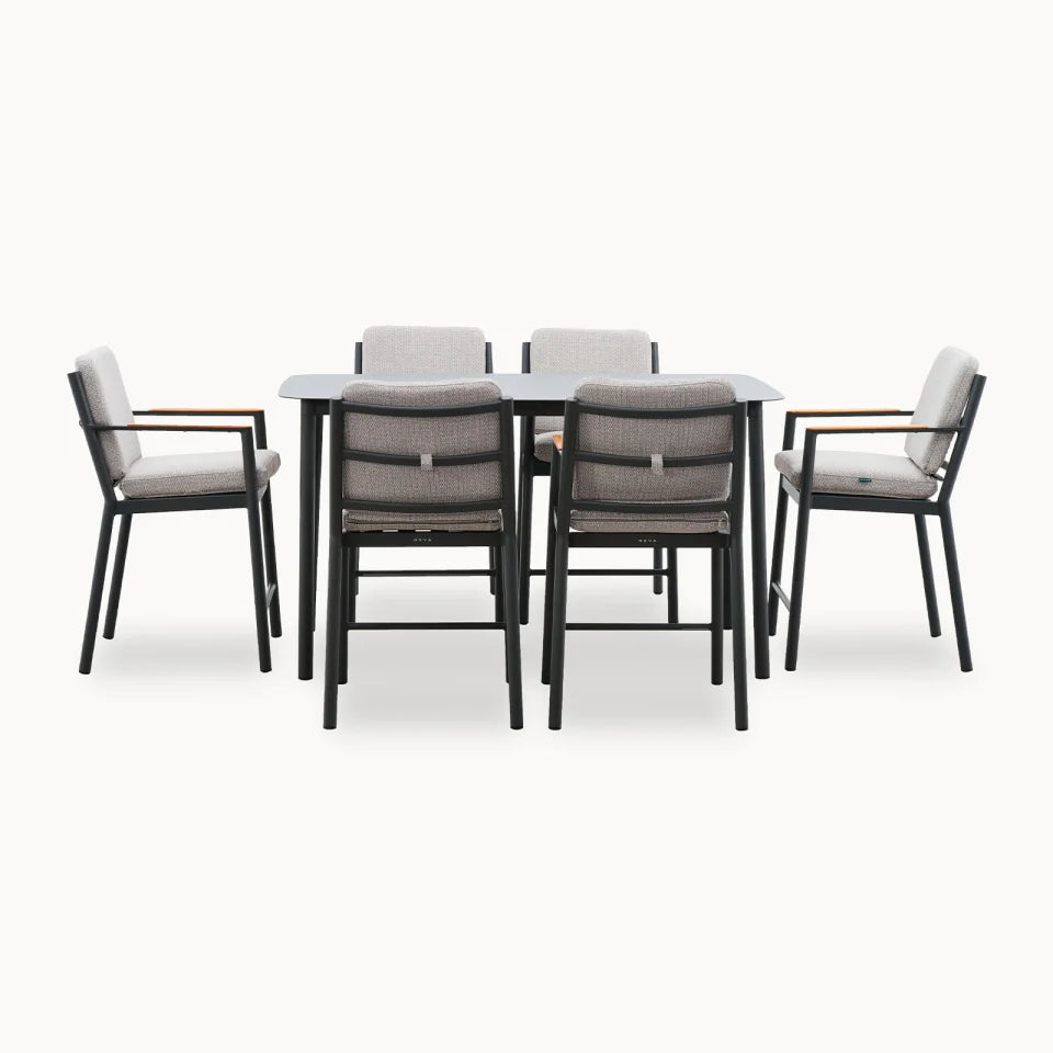 Monti 6 Seat Aluminium Wood High Dining Set - Rectangular Table in Graphite Grey