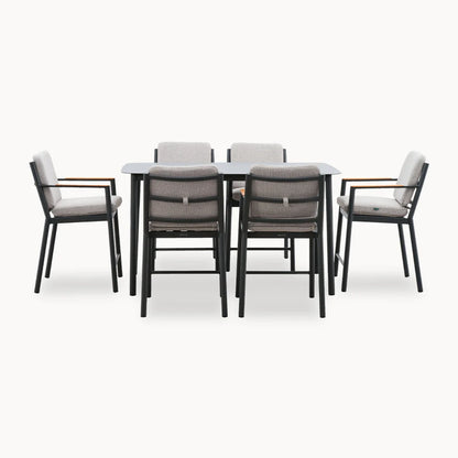 Monti 6 Seat Aluminium Wood High Dining Set - Rectangular Table in Graphite Grey