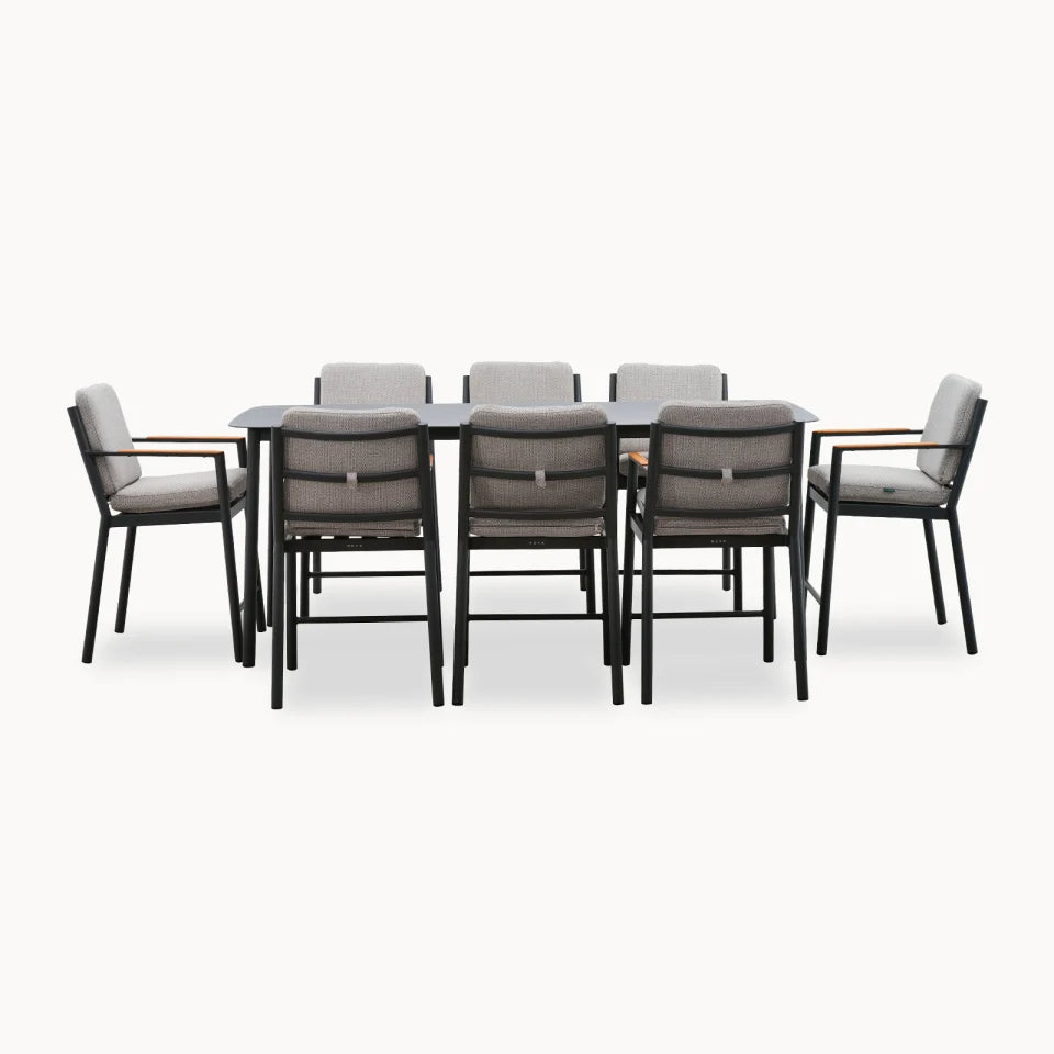 Monti 8 Seat Aluminium Wood High Dining Set - Rectangular Table in Graphite Grey