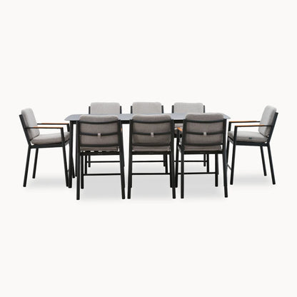 Monti 8 Seat Aluminium Wood High Dining Set - Rectangular Table in Graphite Grey