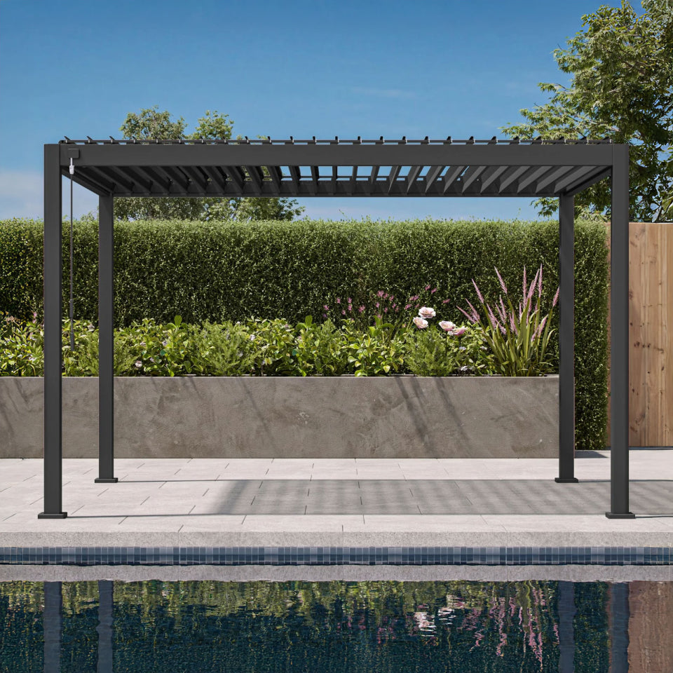 Classic Aluminium Metal Pergola in Graphite Grey - 4.0m x 3.0m Free Standing