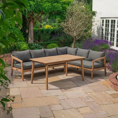 Aida L-Shaped Corner Acacia Wood Rope Lounge Dining Set - Right Handed Standard Table in Anchor Grey