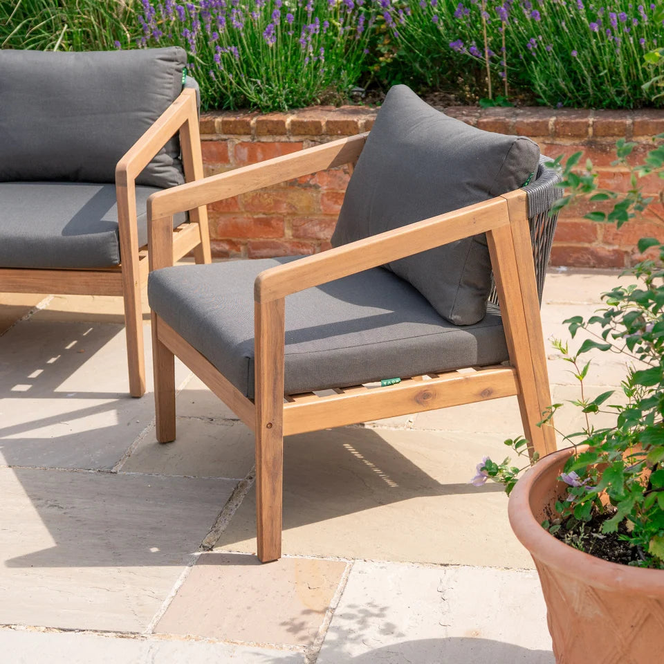 Aida Acacia Wood Rope Lounging Armchair in Anchor Grey