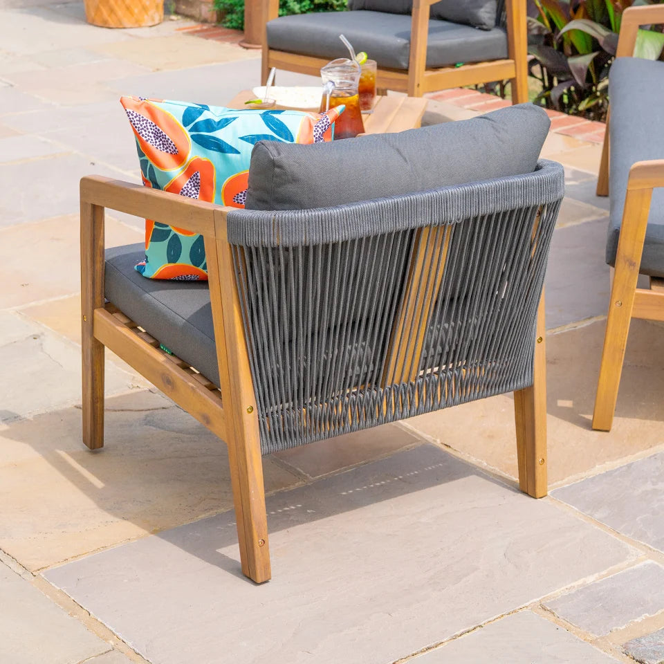 Aida Acacia Wood Rope Lounging Armchair in Anchor Grey
