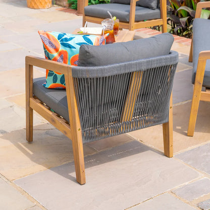 Aida Acacia Wood Rope Lounging Armchair in Anchor Grey
