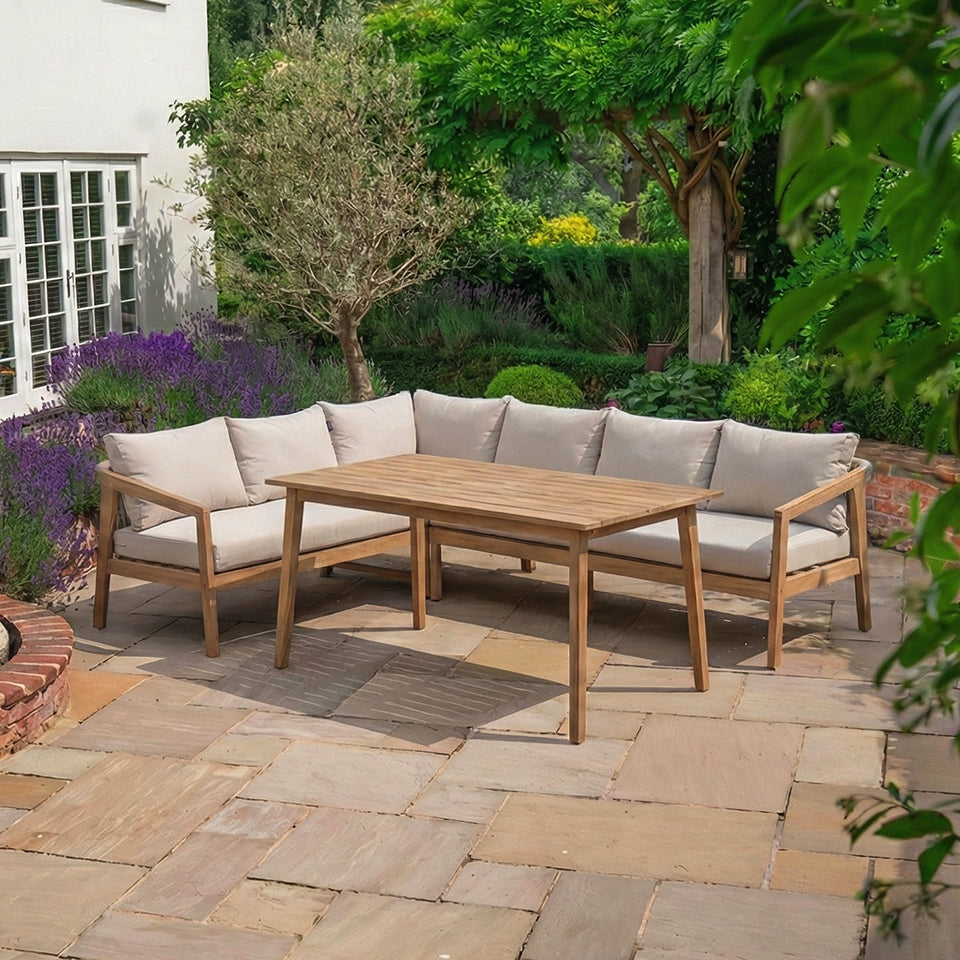 Aida L-Shaped Corner Acacia Wood Rope Lounge Dining Set - Left Handed Standard Table in Natural