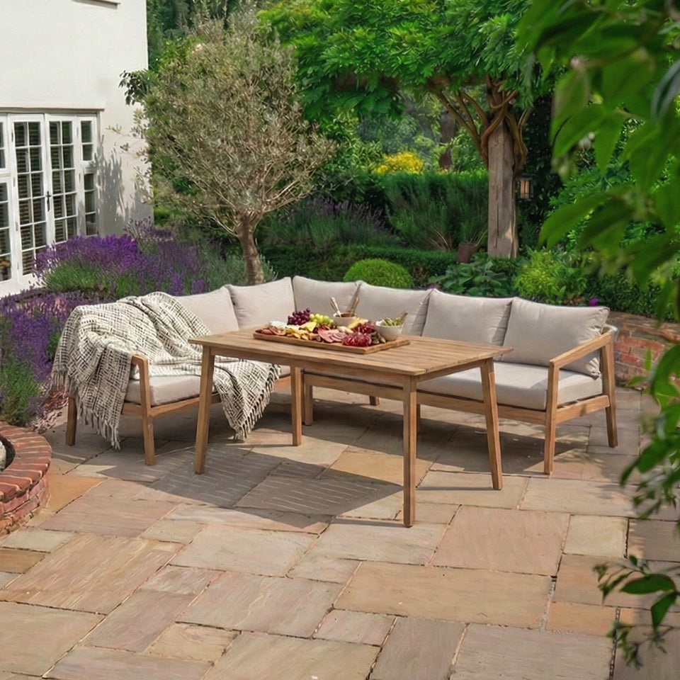 Aida L-Shaped Corner Acacia Wood Rope Lounge Dining Set - Left Handed Standard Table in Natural