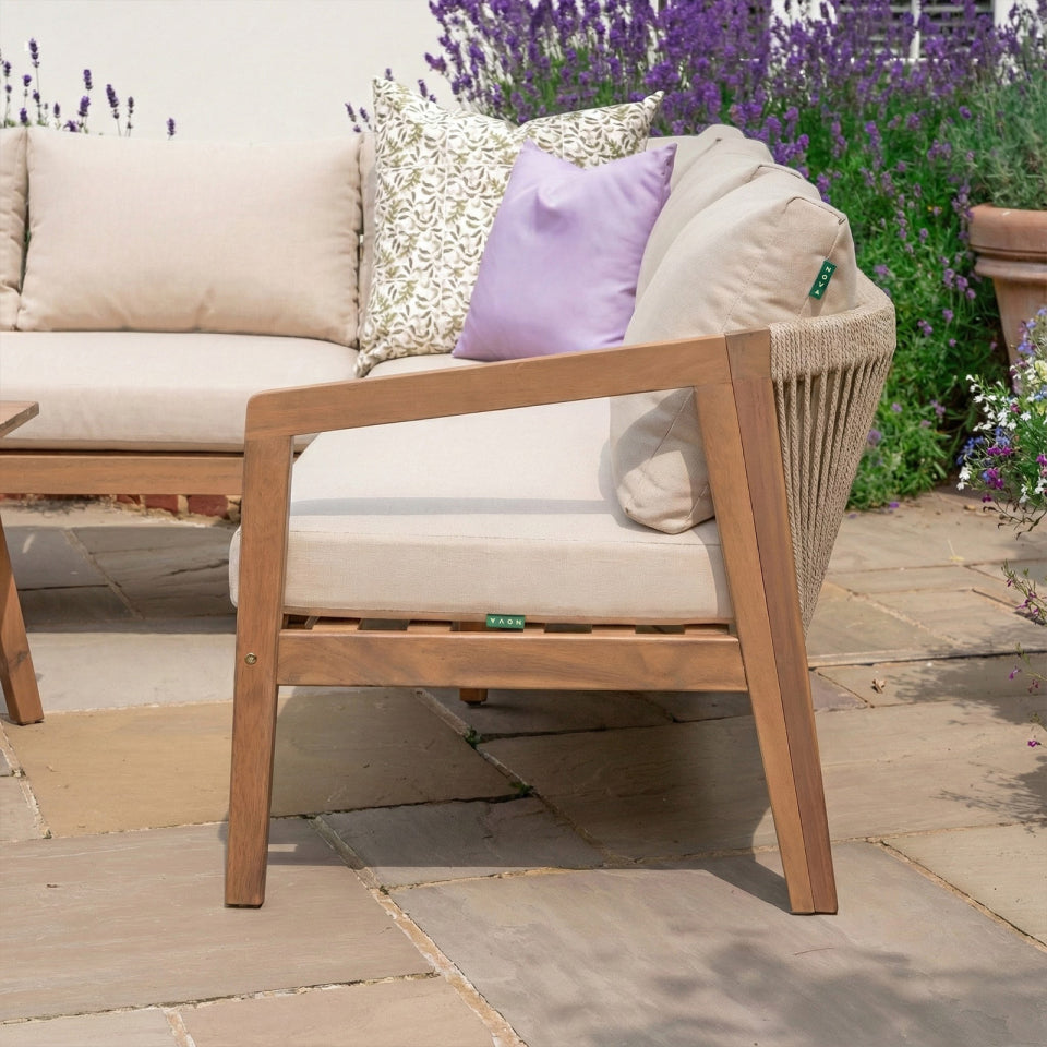 Aida L-Shaped Corner Acacia Wood Rope Lounge Dining Set - Left Handed Standard Table in Natural
