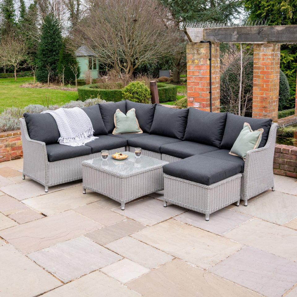 Talia Rattan Large Corner Sofa Lounging Set in White Wash