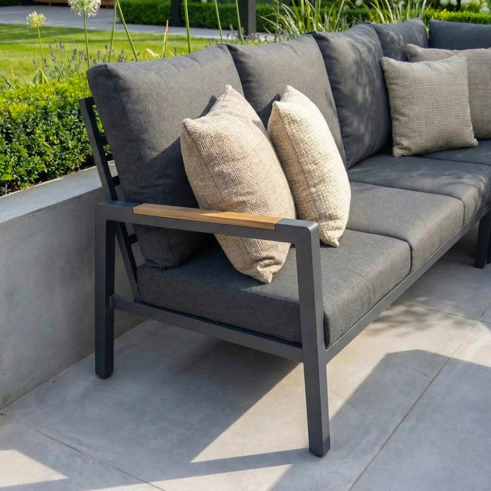 Juno L-Shaped Corner Aluminium Wood Effect Lounge Dining Set - Right Handed Adjustable Rising in Graphite Grey